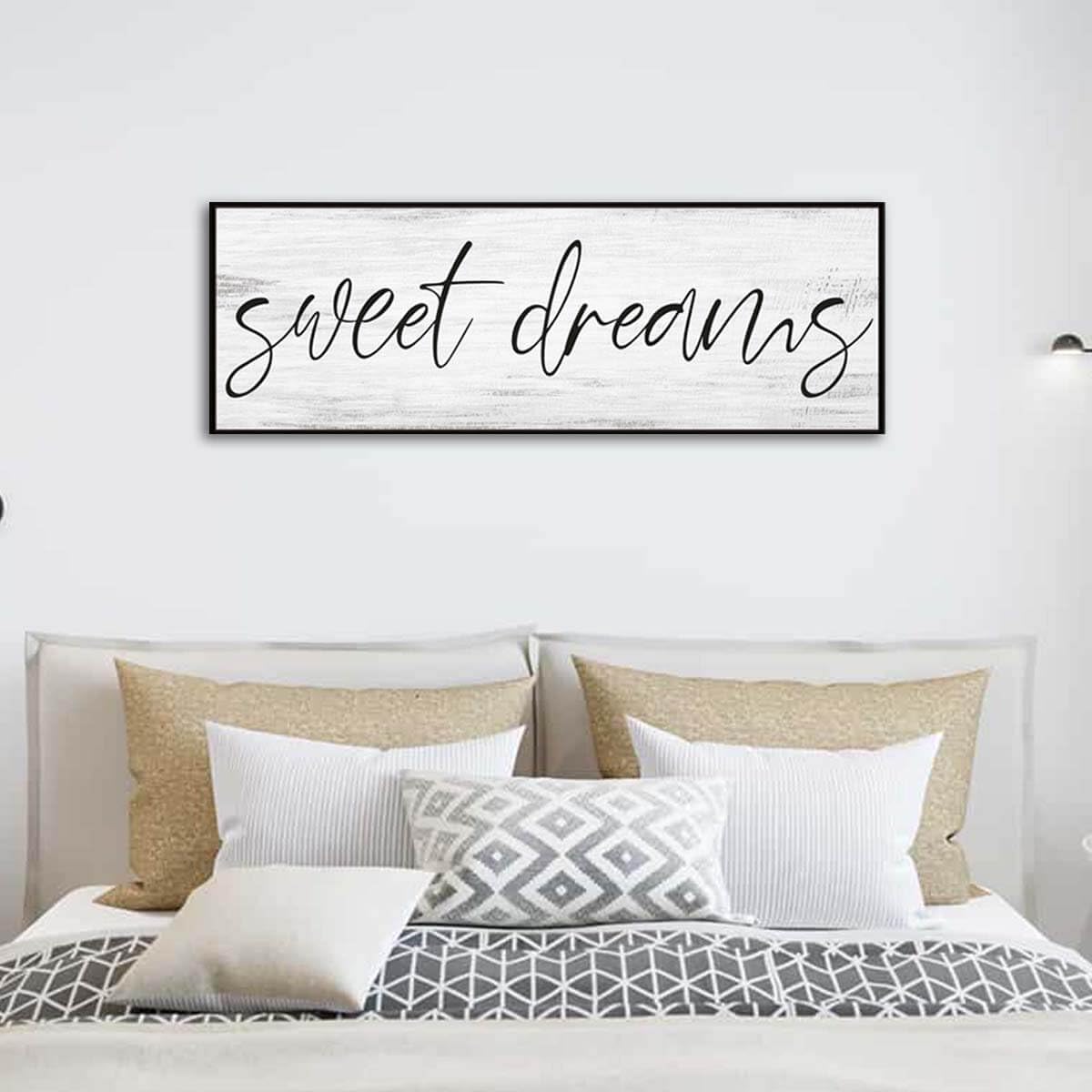 Sweet Dreams Signs Bedroom Wall Decor Above Bed Rustic Canvas Wall Art for Farmhouse Decor Large Size Framed Wall Art Master Guest Bedroom Signs Wall Decor above Bed (Black Wooden Frame/ 43x15inch) COHLOE