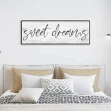 Sweet Dreams Signs Bedroom Wall Decor Above Bed Rustic Canvas Wall Art for Farmhouse Decor Large Size Framed Wall Art Master Guest Bedroom Signs Wall Decor above Bed (Black Wooden Frame/ 43x15inch) COHLOE