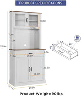 GarveeHome Kitchen Pantry Cabinet, 71" Tall Kitchen Hutch Storage Pantry with Microwave Stand, Freestanding Buffet with Shelves and Glass Doors for Home Dining Room, White GarveeHome