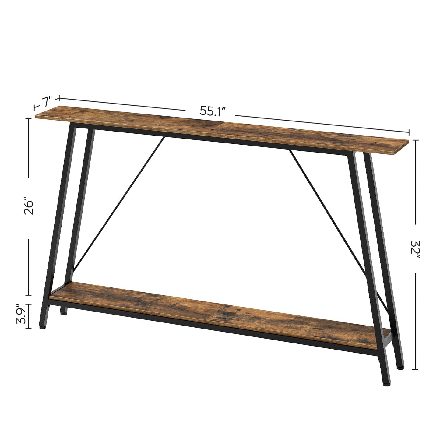 YATINEY 55" Narrow Console Table, Long Skinny Sofa Tables, Industrial Entryway Table, Behind Couch Table Skinny, 2-Layer Hallway Table for Entryway, Living Room, Foyer, Rustic Brown and Black CT14BR