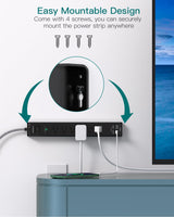 Surge Protector Power Strip - Extension Cord with 6 AC Outlets 4 USB (2 USB-C Ports), Flat Plug with Overload Surge Protection, Wall Mount, 5ft, Outlet Extender for Home Office Dorm Room Essentials Addtam