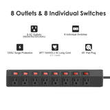 8 Outlet Heavy Duty Power Strip with 8 Individual Switches,Moutable Metal Power Strip Surge Protector 1200 Joules,6FT 14AWG Extension Cord,15A 1800W 125V 60Hz ANNQUAN