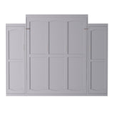 Merax Queen Size Wood Murphy Bed, with 2 Wardrobe and Storage Shelf, Multifunctional Foldable Wall Platform Bedframe for Guest-Room, Bedroom, Gray Merax
