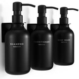 MaisoNovo Shampoo and Conditioner Dispenser - Shower Soap Dispenser Wall Mounted - 16.9 fl oz Set of 3 Black Plastic Bottles Black Pump - Shampoo Dispenser, Shower Dispenser 3 Chamber No Drill MAISONOVO