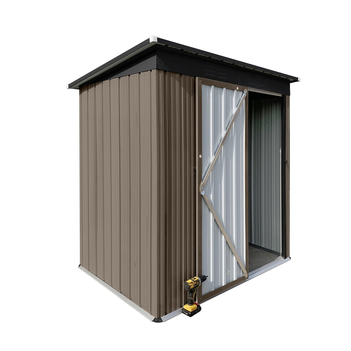 Metal Outdoor Storage Shed 5 x 4 FT, Steel Utility Tool Shed Storage House with Sloping Roof and Lockable Door, Waterproof Garden Storage Tool Shed for Backyard Patio Lawn (Brown, 5X4 FT) Anwick