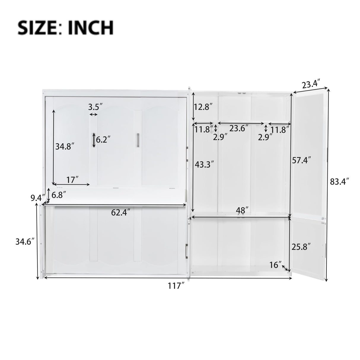 Ball & Cast Queen Size Murphy Bed Wall Bed with Built-in Wardrobe Storage and Hydraulic Lift System,Wood Hideaway Cabinet Platform Bedframe w/Slat Support,can be Folded,for Small Room,Dorms,White Ball & Cast