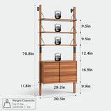 JOINICE, Ladder Bookshelf with Storage Cabinet, Mid Century Modern Bookcase, Wall Mounted Bookshelf with Wood and Metal Frame, 6 Tier Open Display Rack for Living Room, Bedroom, Home Office, Cherry JOINICE