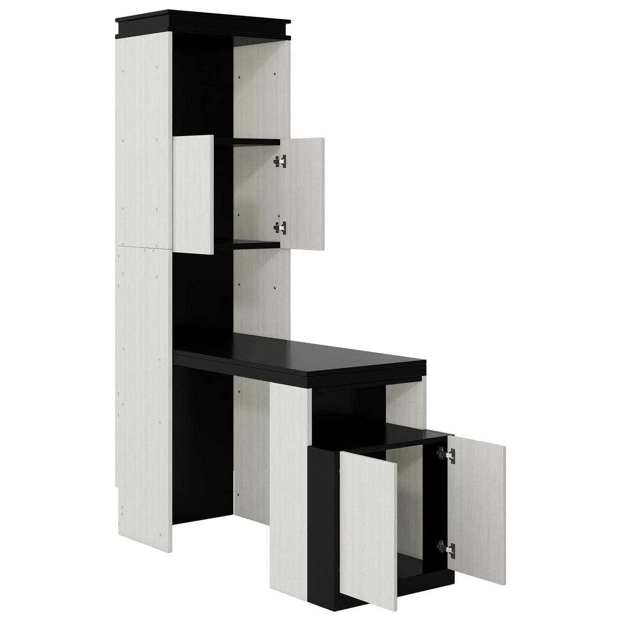 FAVSH Full Size Murphy Bed Built-in Desk,Solid Wood Wall Bed with Storage Shelves and Cabinets,Space-Saving Hidden Bed, Fold-The-Way Bed,Black+White FAVSH