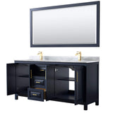 Daria 72 Inch Double Bathroom Vanity in Dark Blue, White Carrara Marble Countertop, Undermount Square Sinks, 70 Inch Mirror Wyndham Collection