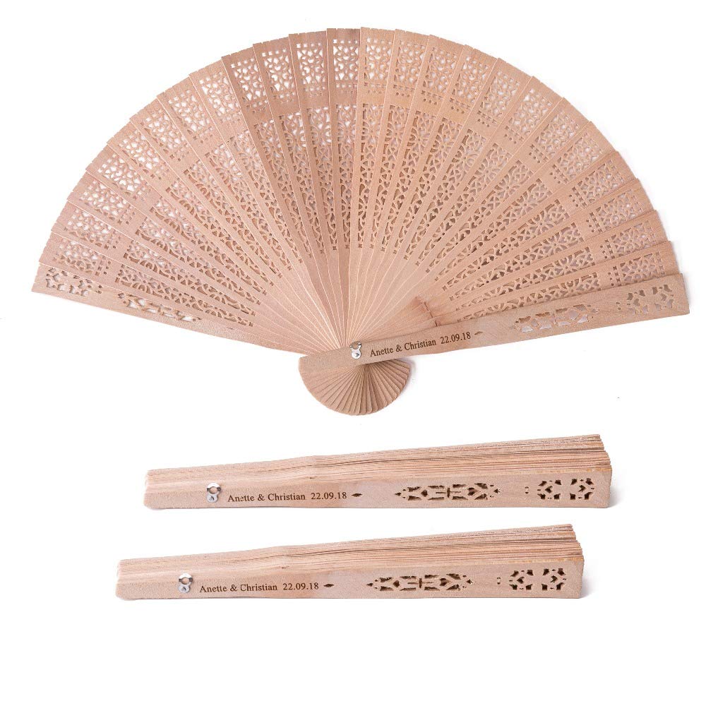 jinfu 50pcs Personalized Wooden Wedding Favors and Gifts for Guest Sandalwood Hand Fan Party Decoration Folding Fans Sandalwood Fan Favors with Gift jinfu