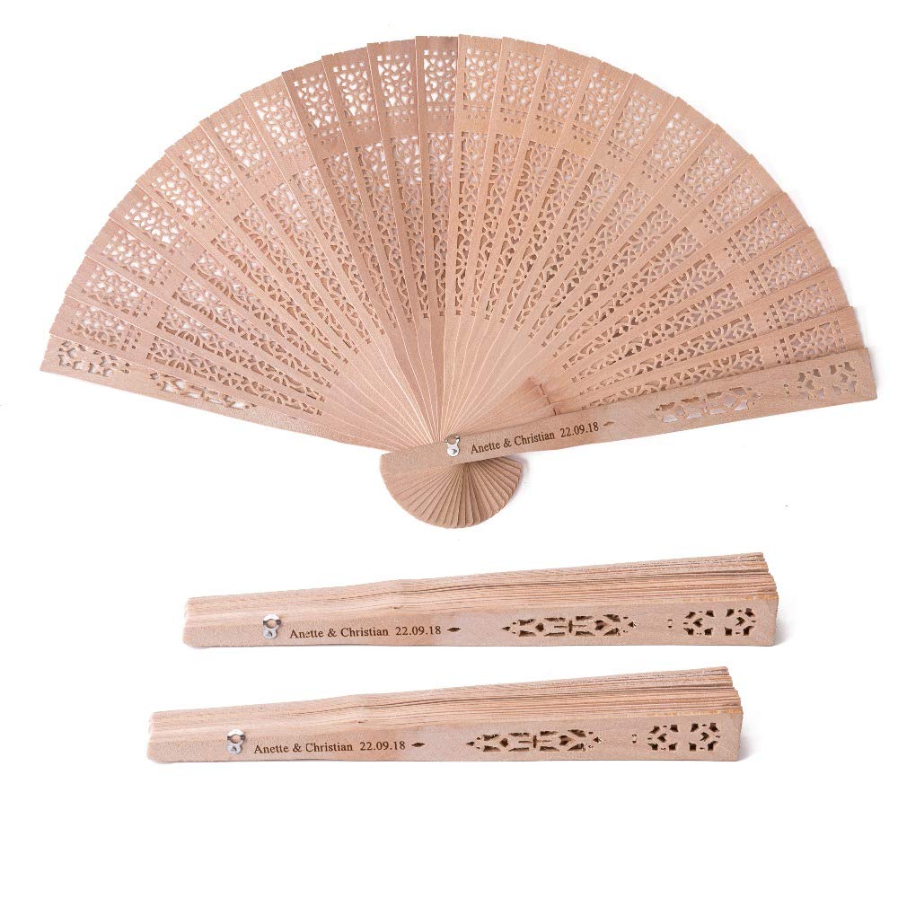 jinfu 50pcs Personalized Wooden Wedding Favors and Gifts for Guest Sandalwood Hand Fan Party Decoration Folding Fans Sandalwood Fan Favors with Gift - WoodArtSupply