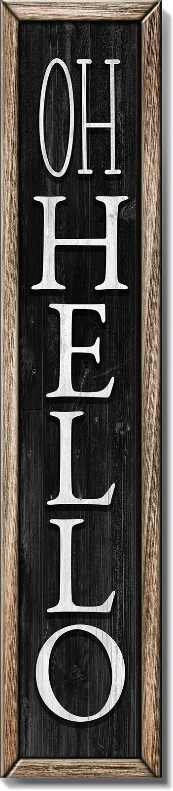 Spoontiques Oh Hello Porch Sign - Decorative Home Décor Wooden Signs - Rustic Outdoor Decoration - Durable and Weatherproof - Entryway Decoration - 8” x 40” Spoontiques
