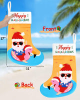 Vansolinne Beach Christmas Stockings 3 Pack 11'' x 17'' Coastal Christmas Decorations Funny Tree Hanging Ornament Bag Fireplace Hanging Soft Large Plush Socks with Santa Flamingo Palms Xmas Gifts Vansolinne