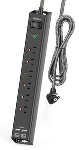 Surge Protector Power Strip - Extension Cord with 6 AC Outlets 4 USB (2 USB-C Ports), Flat Plug with Overload Surge Protection, Wall Mount, 5ft, Outlet Extender for Home Office Dorm Room Essentials Addtam