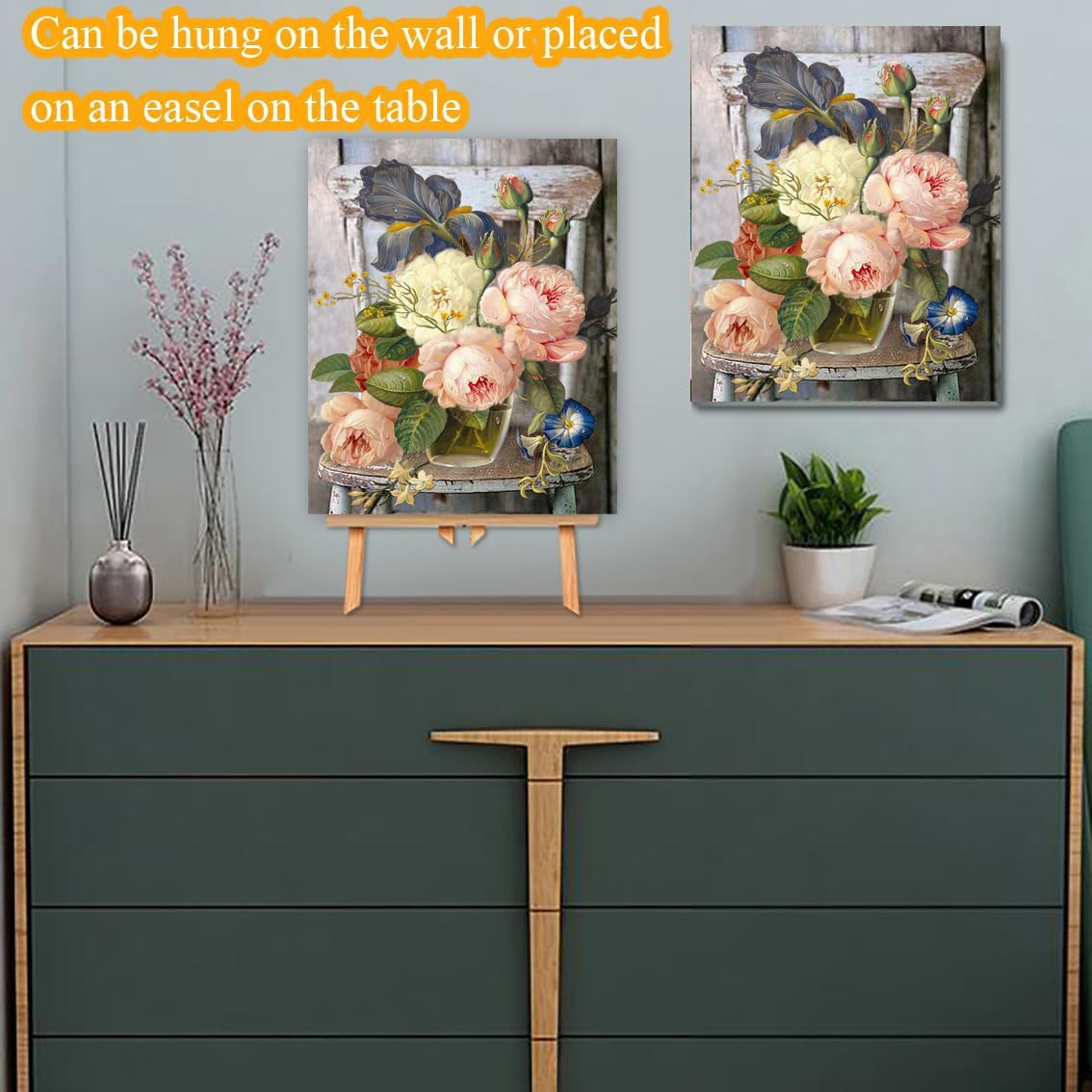 MXCFZX Flowers Paint by Numbers kit for Adults/Beginner Framed - Small Easy Acrylic Paint by Number Kits on Advanced Canvas 12x16 in, Paint Crafts for Home Decor（with Framed） MXCFZX