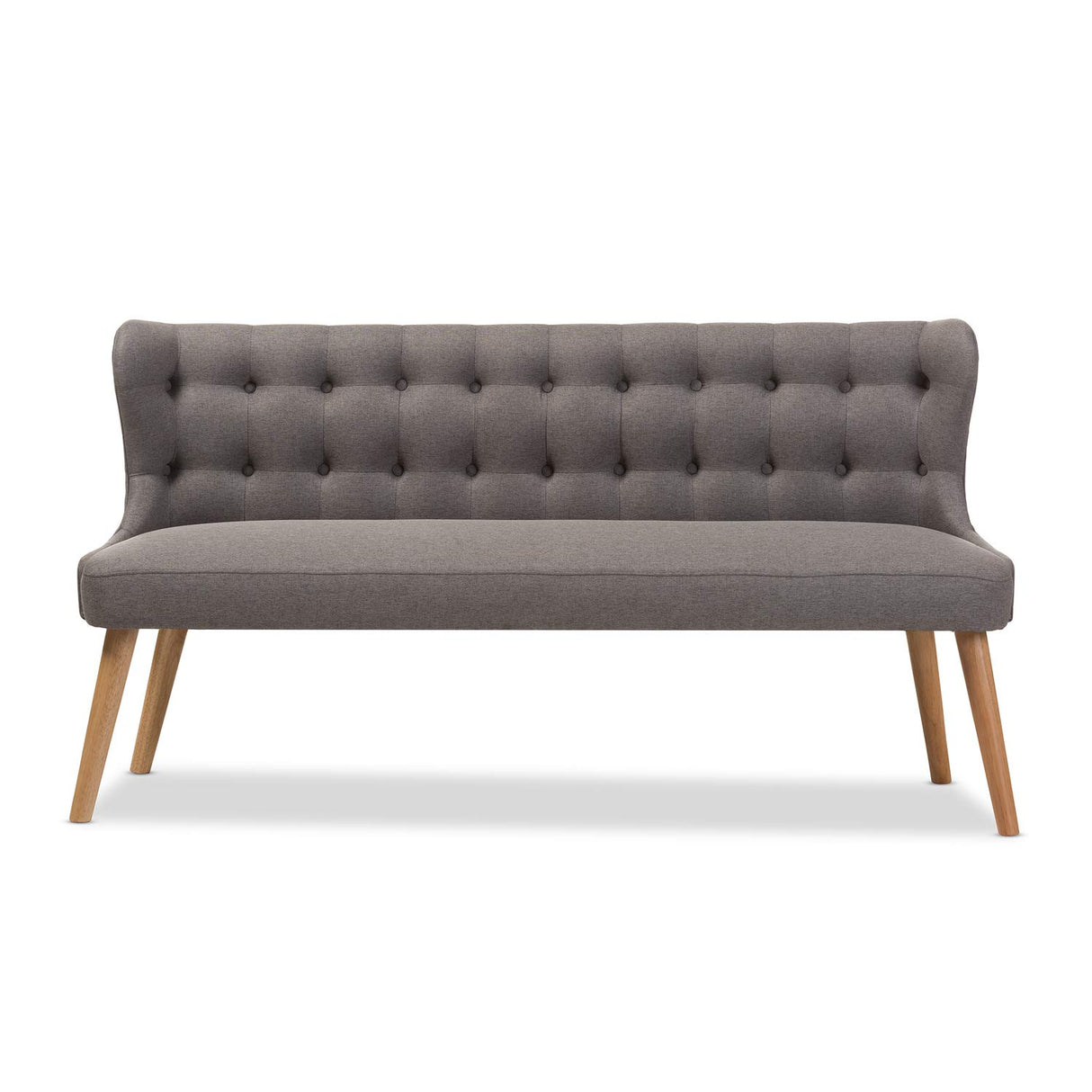 Baxton Studio Melody Mid-Century Modern Grey Fabric and Natural Wood Finishing 3-Seater Settee Bench Baxton Studio