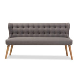 Baxton Studio Melody Mid-Century Modern Grey Fabric and Natural Wood Finishing 3-Seater Settee Bench Baxton Studio