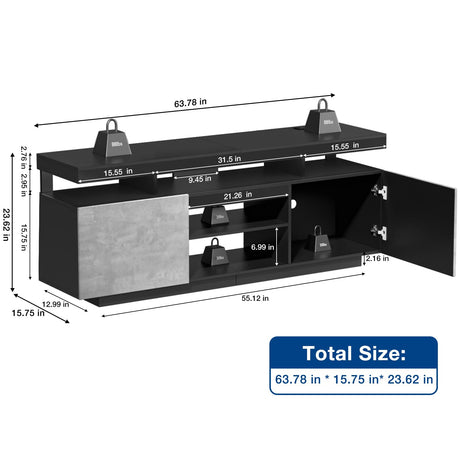 HOMMPA LED TV Stand with Power Outlets for 70/65/60/55 inch TV Modern Entertainment Center with Storage, Gaming TV Consoles with LED Lights Game Cabinet for Living Room Grey& Black HOMMPA