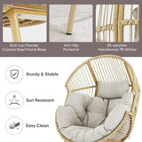 Belord Outdoor Wicker Egg Chair - 300 LBS Weight Capacity Single Patio Egg Lounge Chair with Water Resistant Cushion for Porch Balcony Sunroom, Yellow Wicker Beige Cushion Belord