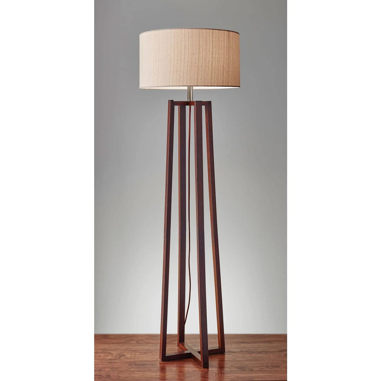 Adesso 1504-15 Quinn Floor Lamp, 60 in, 150 W Incandescent/CFL, Walnut Birch Wood, 1 Wooden Lamp , White Adesso