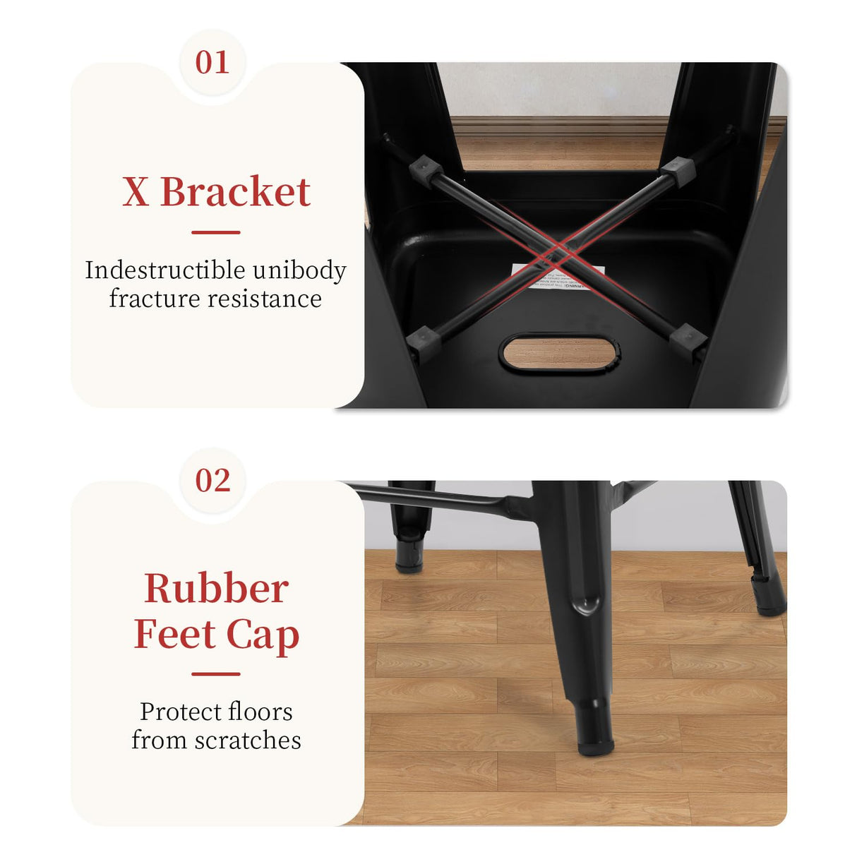 FDW Metal Bar Stools Set of 4 Counter Height Bar Stools 24 Inches Industrial Bar Chairs Patio Stool Stackable Backless Stool Indoor Outdoor Metal Kitchen Stools Bar Chairs (Black, 24") FDW