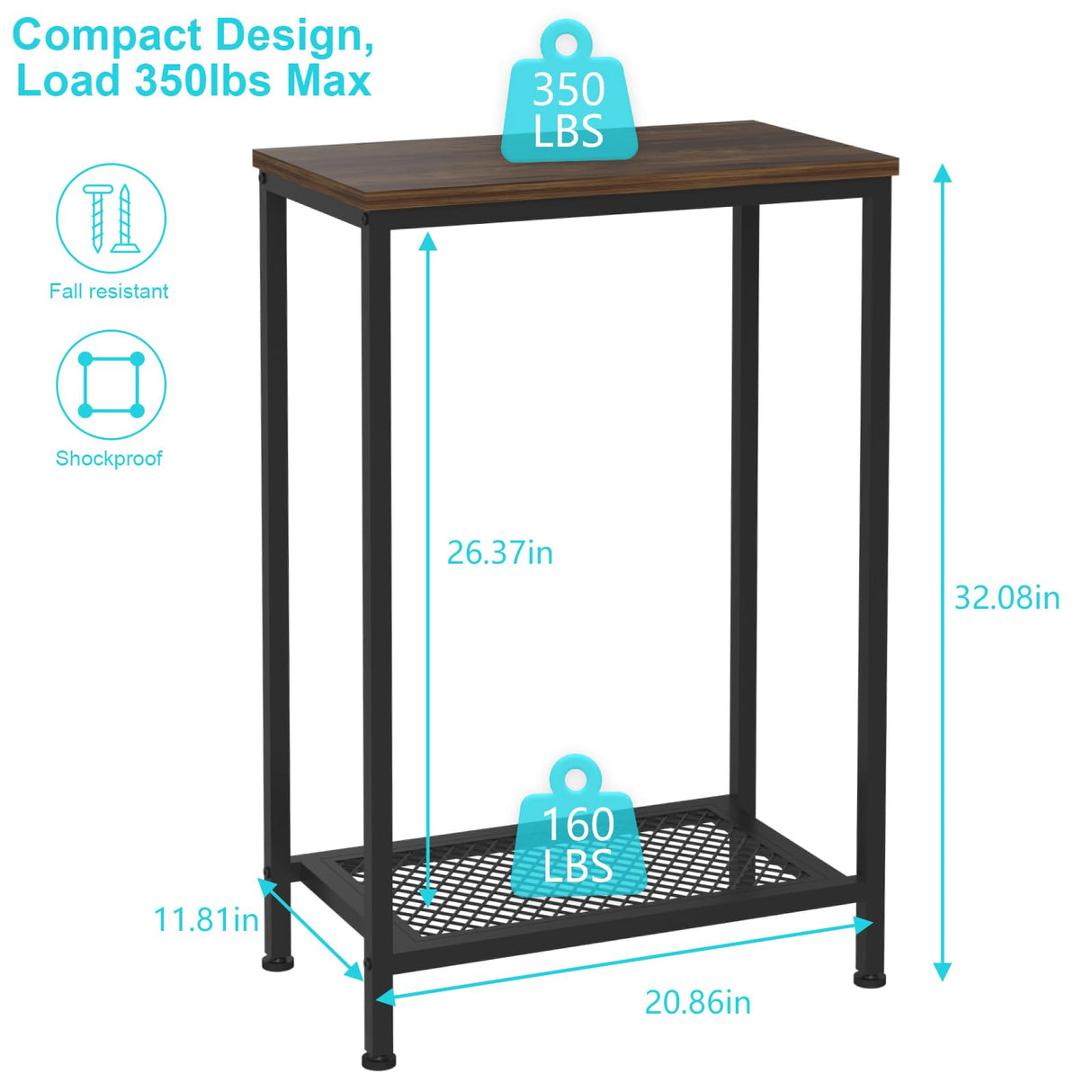 VANVERB 10 Gallon Fish Tank Stand, 2-Tier Small Aquarium Stand 5-10 Gallon, Metal Reptile Breeder Turtle Terrarium Stand Rack Plant Stand for Home Office, Load 350lbs, 20.86" L x 11.81" W x 32.08" H, Black VANVERB