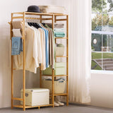 Ufine Bamboo Garment Rack 6 Tier Storage Shelves Clothes Hanging Rack with Side Hooks, Heavy Duty Clothing Rack Portable Wardrobe Closet Organizer Ufine