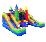 Inflatable Bounce House and Double Slide Combo Unit (Without Blower) - 16.5 x 15 x 11 Foot- Crossover Rainbow Castle Combo Bouncer, Kids Outdoor Toys, Jumpers for Kids Pogo Bounce House