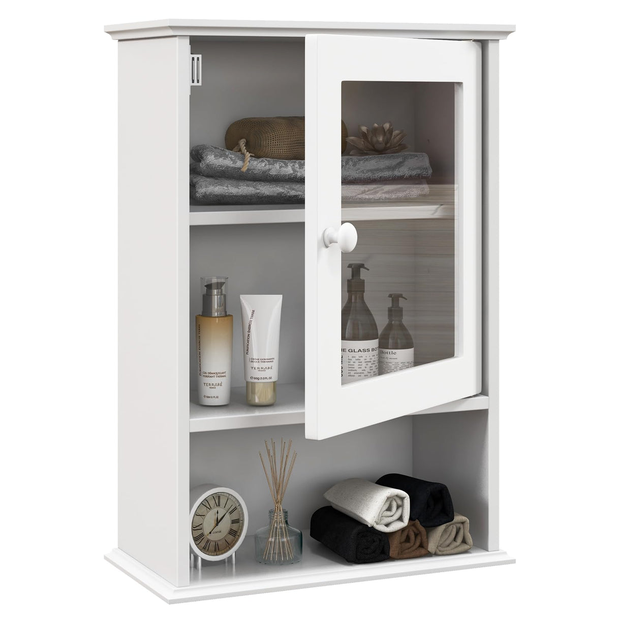 Tangkula Bathroom Cabinet, Wall Mounted Storage Organizer W/Door and Open Shelf, Hanging Medicine Cabinet, White Tangkula