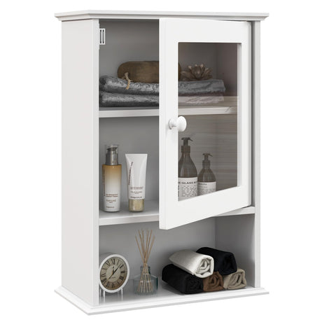 Tangkula Bathroom Cabinet, Wall Mounted Storage Organizer W/Door and Open Shelf, Hanging Medicine Cabinet, White Tangkula