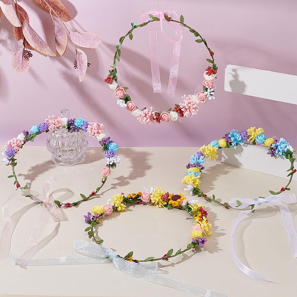 ORIGACH 16 Set DIY Flower Crown Kit Floral Crown Making Kit Make Your Own Flower Wreath Headband Handmade Floral Hair Accessories for Wedding Birthday Party DIY Arts and Crafts ORIGACH