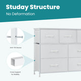 OLIXIS Dresser for Bedroom, 7 Storage Drawers, Wide Fabric Closet Chests Organizer Tower Furniture, TV Stand with Wooden Top Metal Frame for Clothes, Living Room, Hallway, Entryway, Classic White OLIXIS