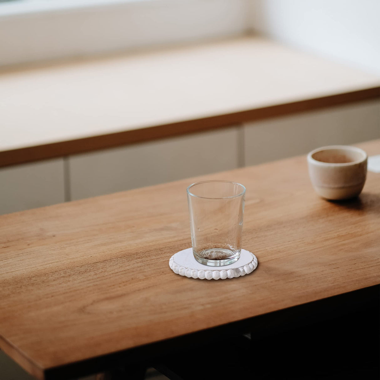 GENMOUS 6 Pack Farmhouse Wooden Bead Coasters with Metal Holder for Coffee Table Decor, Round Handmade Cup Coasters Set for Drinks Absorbent, Rustic Cute Coasters for Home Kitchen Table Décor GENMOUS & CO.