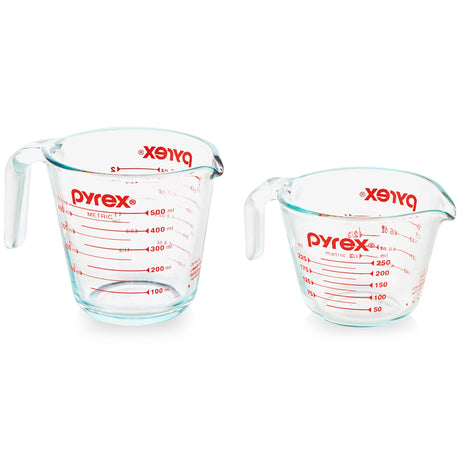 Pyrex 2 Piece Glass Measuring Cup Set, Includes 1-Cup, and 2-Cup Tempered Glass Liquid Measuring Cups, Dishwasher, Freezer, Microwave, and Preheated Oven Safe, Essential Kitchen Tools Pyrex