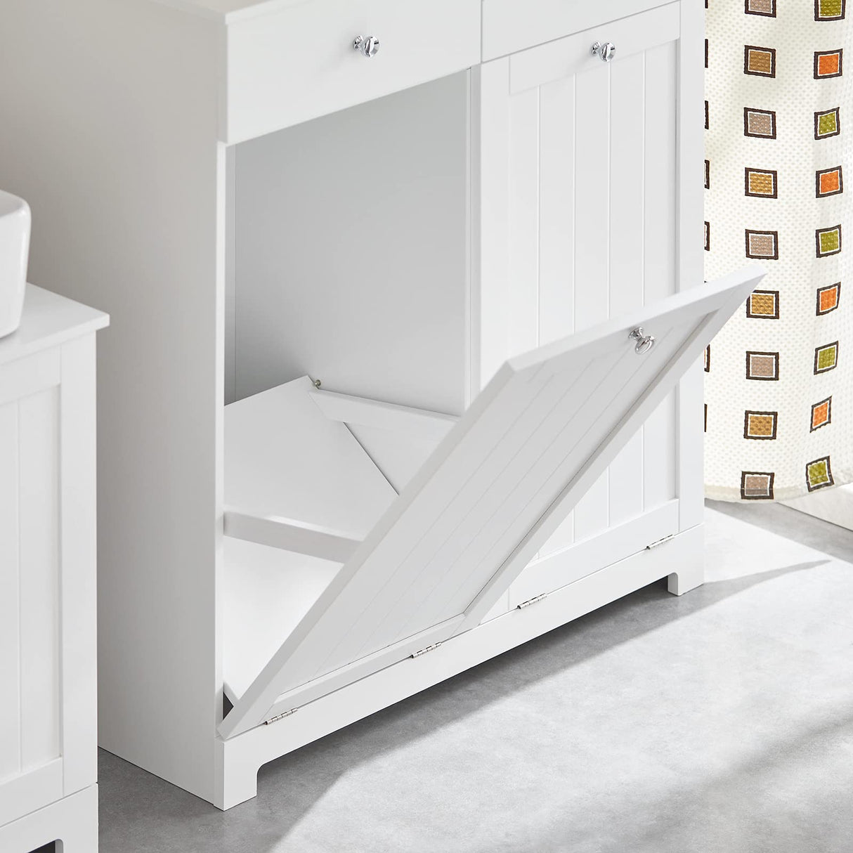 Haotian Bathroom Laundry Cabinet with 2 Baskets and 2 Drawers, Tilt-Out Laundry Hamper, Bathroom Storage Cabinet with Drawer, White BZR33-W Haotian