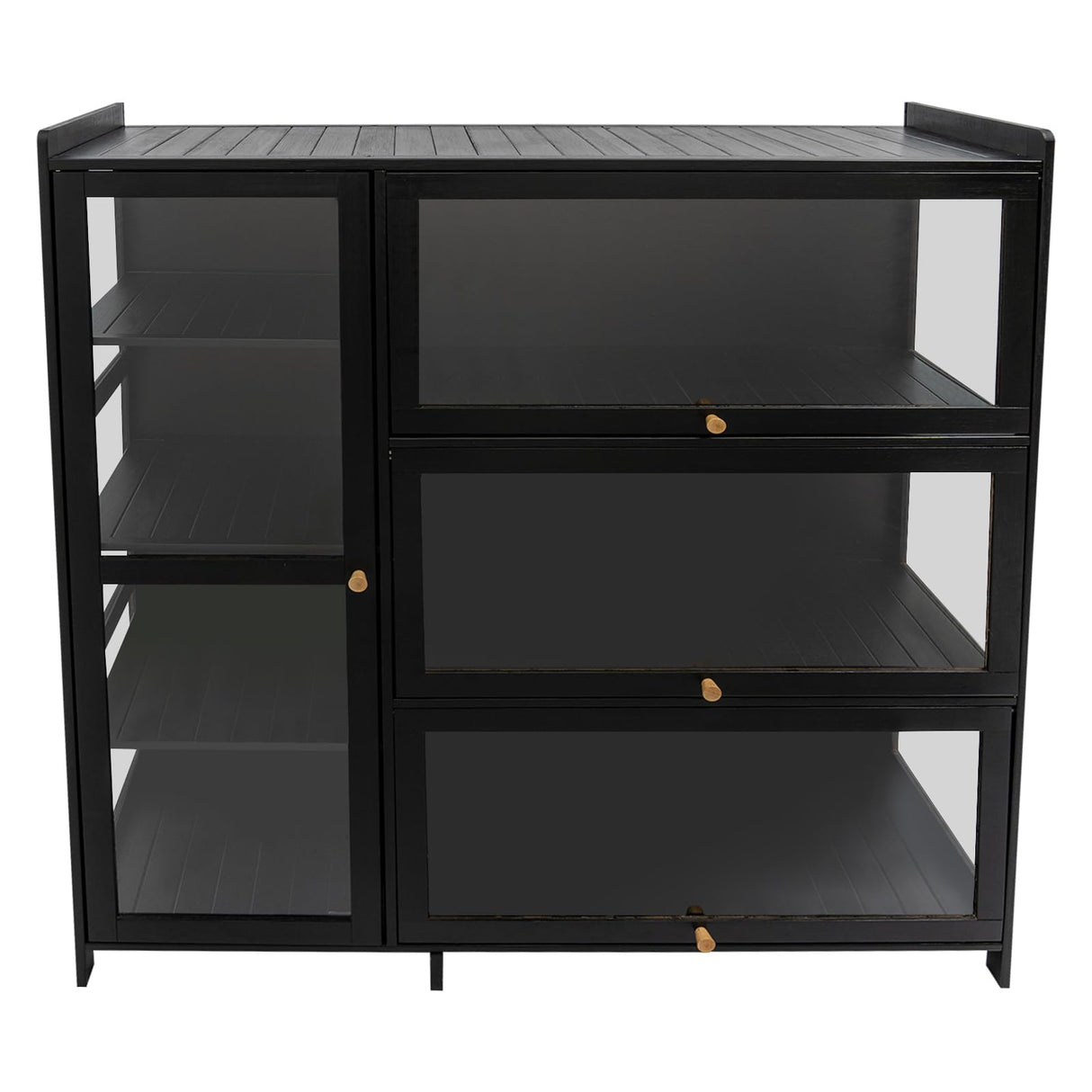 BANEBONE Display Cabinet with Acrylic Doors, 7 Storage Spaces Storage Cabinet & Curio Cabinet with Clear Acrylic Doors, Modern Black Bamboo & Composite Wood for Collectibles, Kitchen, Living Room BANEBONE