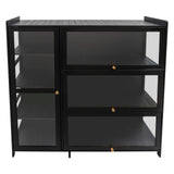 BANEBONE Display Cabinet with Acrylic Doors, 7 Storage Spaces Storage Cabinet & Curio Cabinet with Clear Acrylic Doors, Modern Black Bamboo & Composite Wood for Collectibles, Kitchen, Living Room BANEBONE