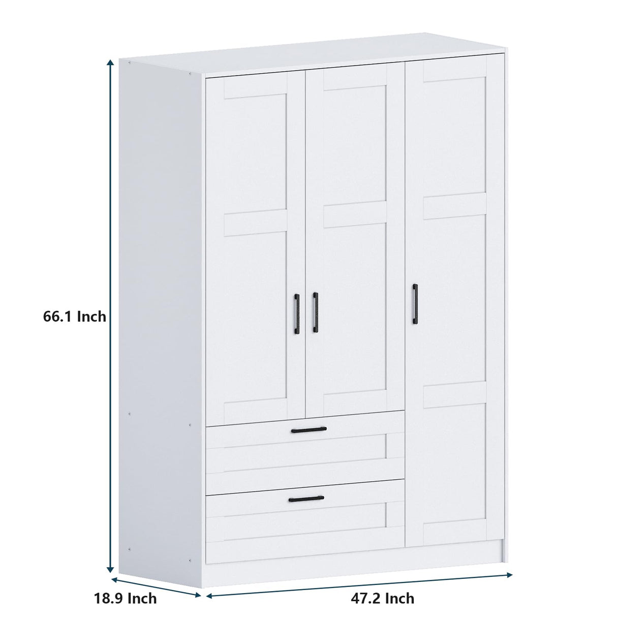 3 Doors Wooden Wardrobe Closet Armoire, White Storage Cabinet for Hanging Clothes, Bedroom Large Capacity Freestanding Armoire,Wood Wardrobe Combination with Shelves (2drawer, White) Fenghua Lizhi