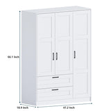 3 Doors Wooden Wardrobe Closet Armoire, White Storage Cabinet for Hanging Clothes, Bedroom Large Capacity Freestanding Armoire,Wood Wardrobe Combination with Shelves (2drawer, White) Fenghua Lizhi