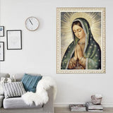 F-CANLAN Round Full Drill Diamond Painting Kit, 5D Pray Virgin Mary Diamond Dots Arts Crafts Set Religious Belief Diamond Painting with Gem for Adult Beginner Virgin Mary Room Decor (12X16 inches) F-CANLAN