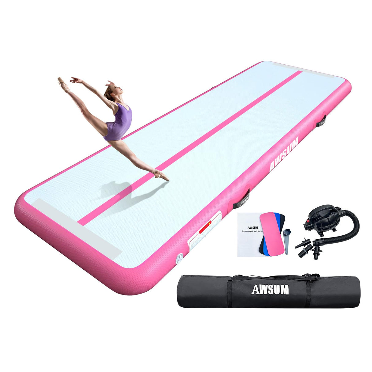 AWSUM Air Gymnastics Mat 10ft/13ft/16ft/20ft/23ft Inflatable Tumble Track mats 4/8 inches Thick tumbling mat with Electric Pump for Home/Gym AWSUM