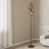 Oneach 68" Floor Lamps for Living Room, Stepless Dimmable Boho Floor Lamp with 3 Bulbs, Tall Farmhouse Industrial Corner Standing Tree Lamp for Bedroom, Office, Study Room, Dining Room, Black Oneach
