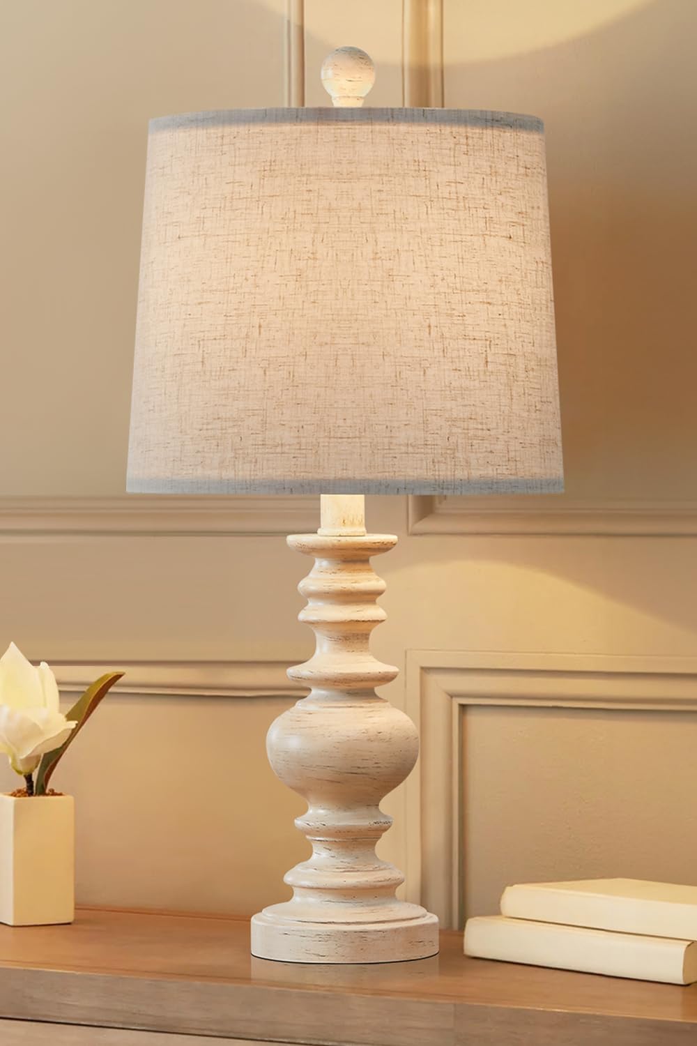 BOBOMOMO Resin 20.5" Farmhouse Lamps for Bedrooms Retro Side Table Lamps Bedside Lamp for Side Nightstand Living Room（Old-White） BOBOMOMO