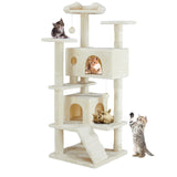 54 Inches Cat Tree Tower Condo Furniture, Cat Tower for Indoor Cats, Cozy Hammock and Sisal Scratching Posts, Multi-Level Durable Cat Scratch Post for Kittens Pet House Play, Detachable Toy, Beige Simple Deluxe
