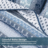 WONGS BEDDING Boho Quilt Set King Size, Navy Blue Bohemian 3 Pieces Quilt Sets, Lightweight Microfiber Bedspread Coverlet Bedding Set for All Season (104"x90") WONGS BEDDING