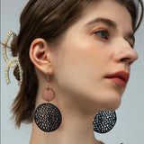 9 Pairs Boho Vintage Wooden Round Geometric Leather Earrings Retro Hollow Out Circle Earrings Big Lightweight Statement Jewelry Suitable for Women Hefanny