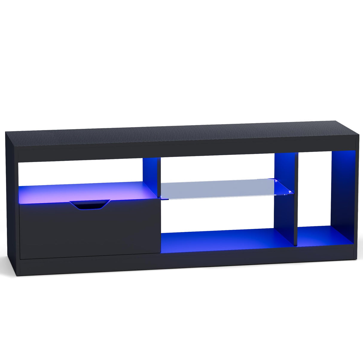 Homall LED TV Stand Mount for 65 inch, Modern Entertainment Center with LED Lights & High Glossy Cabinets, TV Cabinet Console Table with Drawer, Glass Shelves, Dynamic RGB Modes for Living Room, Black Homall