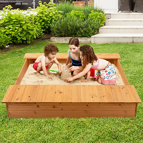 HONEY JOY Kids Sandbox, 49”x47” Cedar Wooden Sand Pit for Toddlers, 2 Side Removable Boxes, Convertible Bench Seat, Outdoor Sand Boxes for Kids Backyard, Gift for Boys Girls Age 3+ - WoodArtSupply