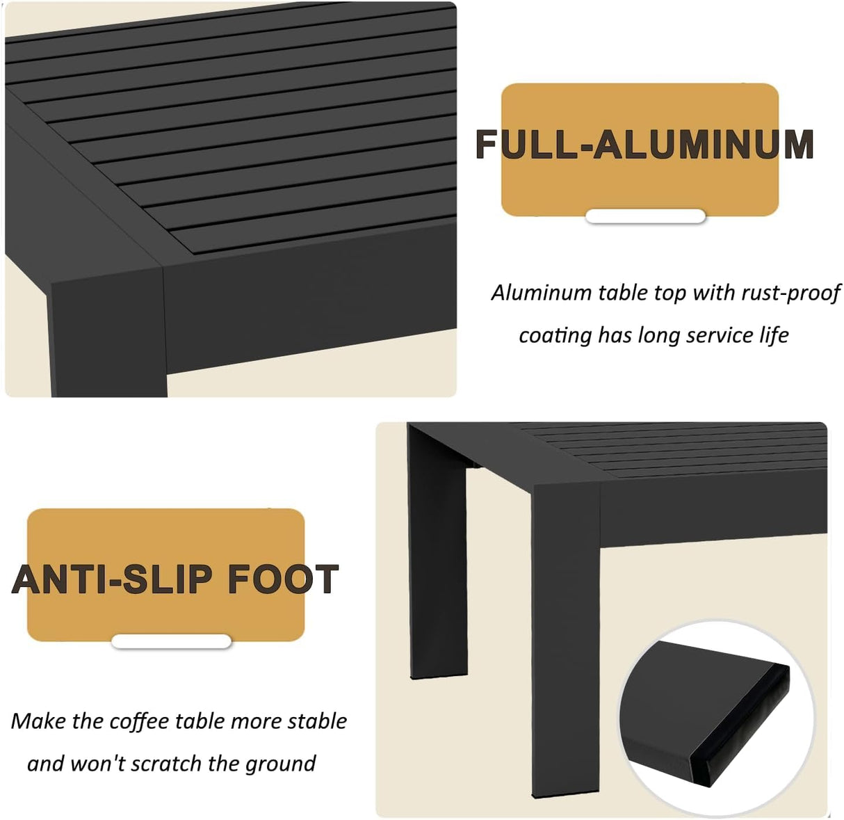 LayinSun Outdoor Aluminum Furniture Set, 4 Pieces Patio Sectional Conversation Chat Sofa Modern Seating Set with Coffee Table LayinSun