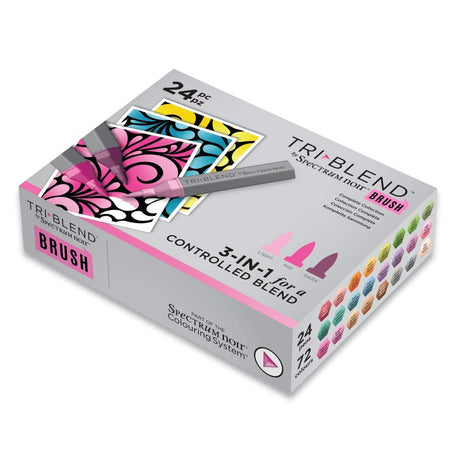 Spectrum Noir Triblend Brush Nib Alcohol Markers Colouring Pack of 24 - Unique 3-in-1 Blendable Colour Shade Effect - Complete Collection Box (72 colours in total) Crafter's Companion